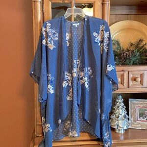 Maurices Blue Floral Kimono One Size